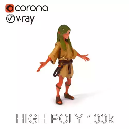 Elven Forest Wanderer D Character Model with Dynamic Animations Low-poly 3D model