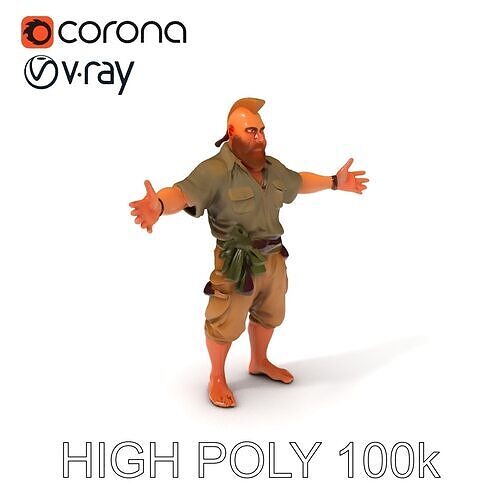 Strong Warrior D Character Model with Mohawk  Beard Low-poly 3D model
