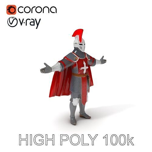 Medieval Knight with Red Cape and Battle Armor D Model Low-poly 3D model