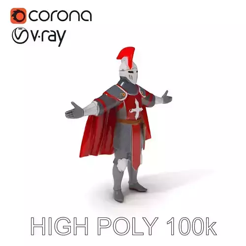 Medieval Knight with Red Cape and Battle Armor D Model Low-poly 3D model
