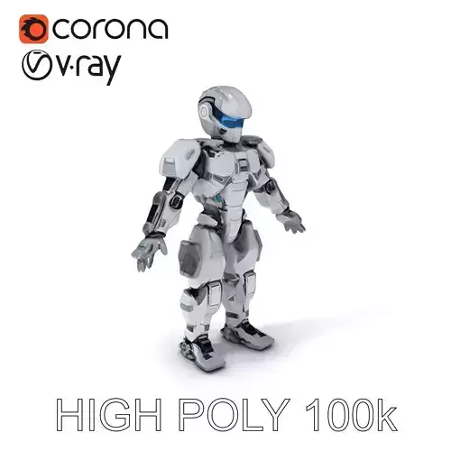 Futuristic Combat Robot with Blue Visor and Advanced Armor Low-poly 3D model