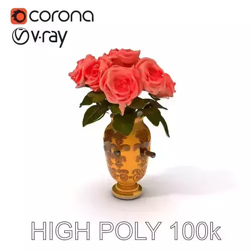 Elegant Floral Vase with Roses Model Pack