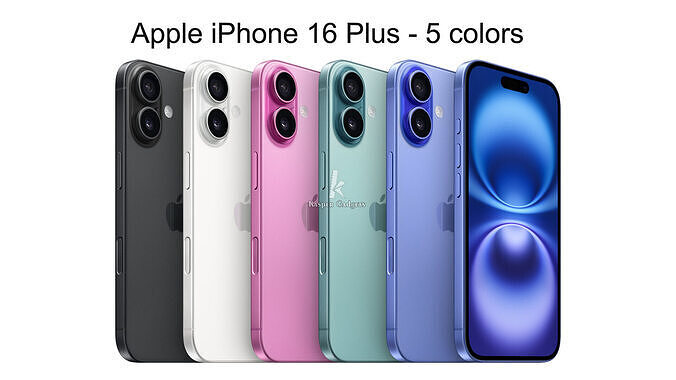 Apple iPhone 16 Plus Black White Pink Teal Ultramarine 5 colors 3D print model