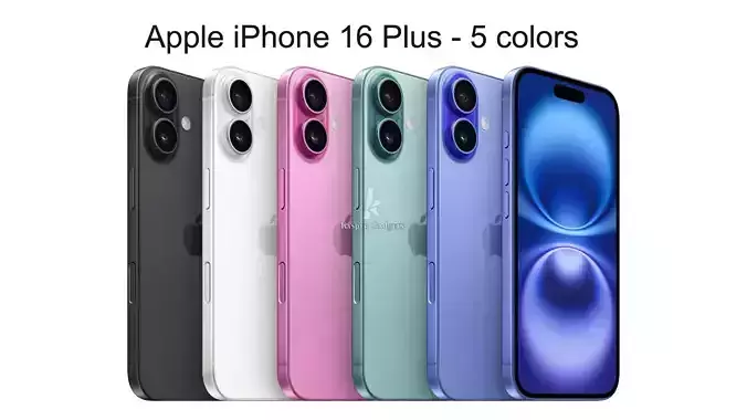 Apple iPhone 16 Plus Black White Pink Teal Ultramarine 5 colors 3D print model