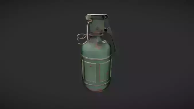 green hand grenade with metallic texture 3D model