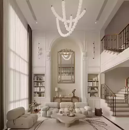 French-style villa living room 3D model