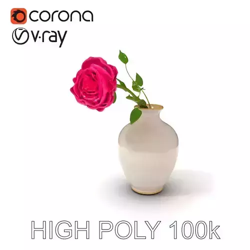 Elegant Ceramic Vase with Rose Flower Model Pack