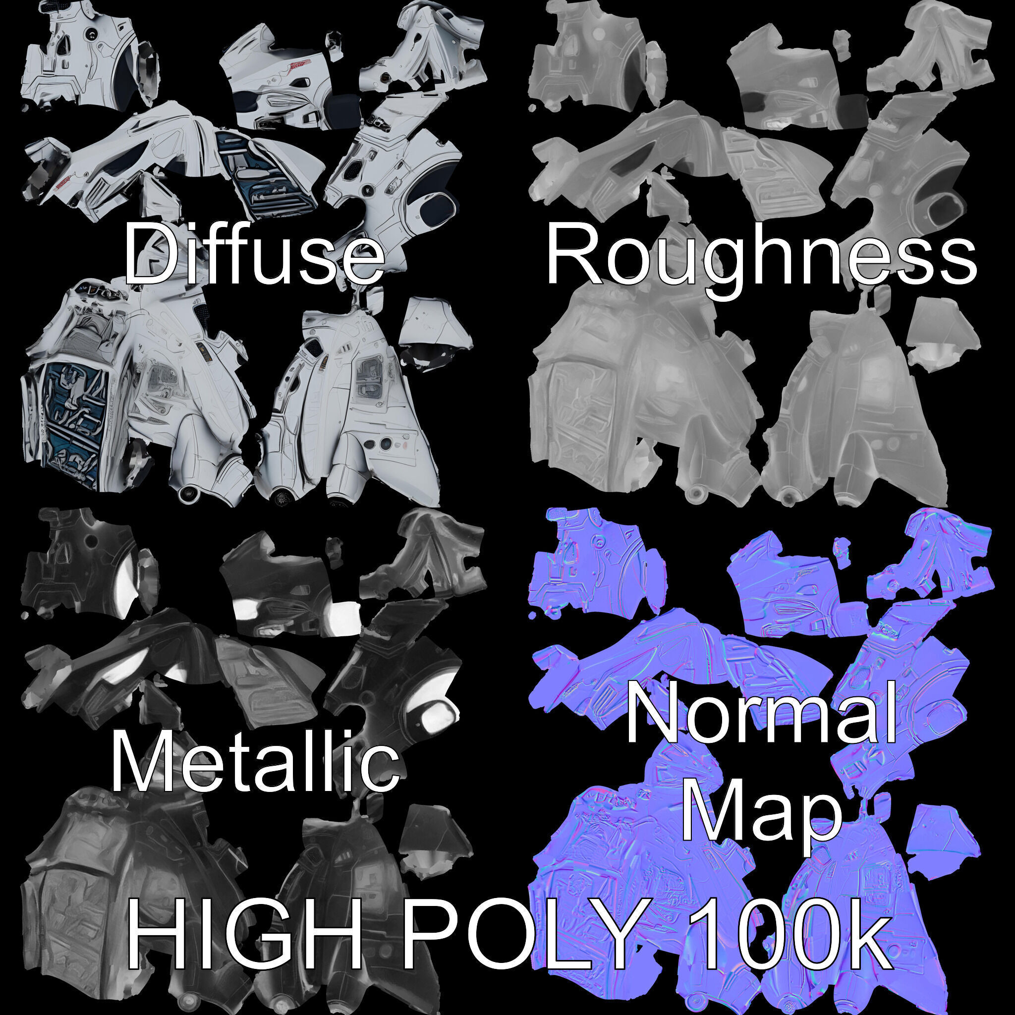 Futuristic Spaceship Model Pack Low-poly 3D model_2