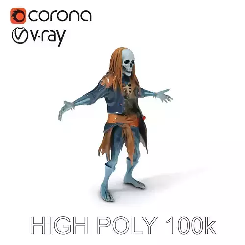 Skeleton Pirate D Character Model with MixamoCompatible Rigging and PBR Textures