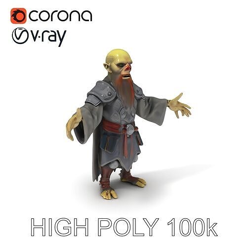 Orc Sorcerer in Armored Robes with Long Beard Character Model Low-poly 3D model