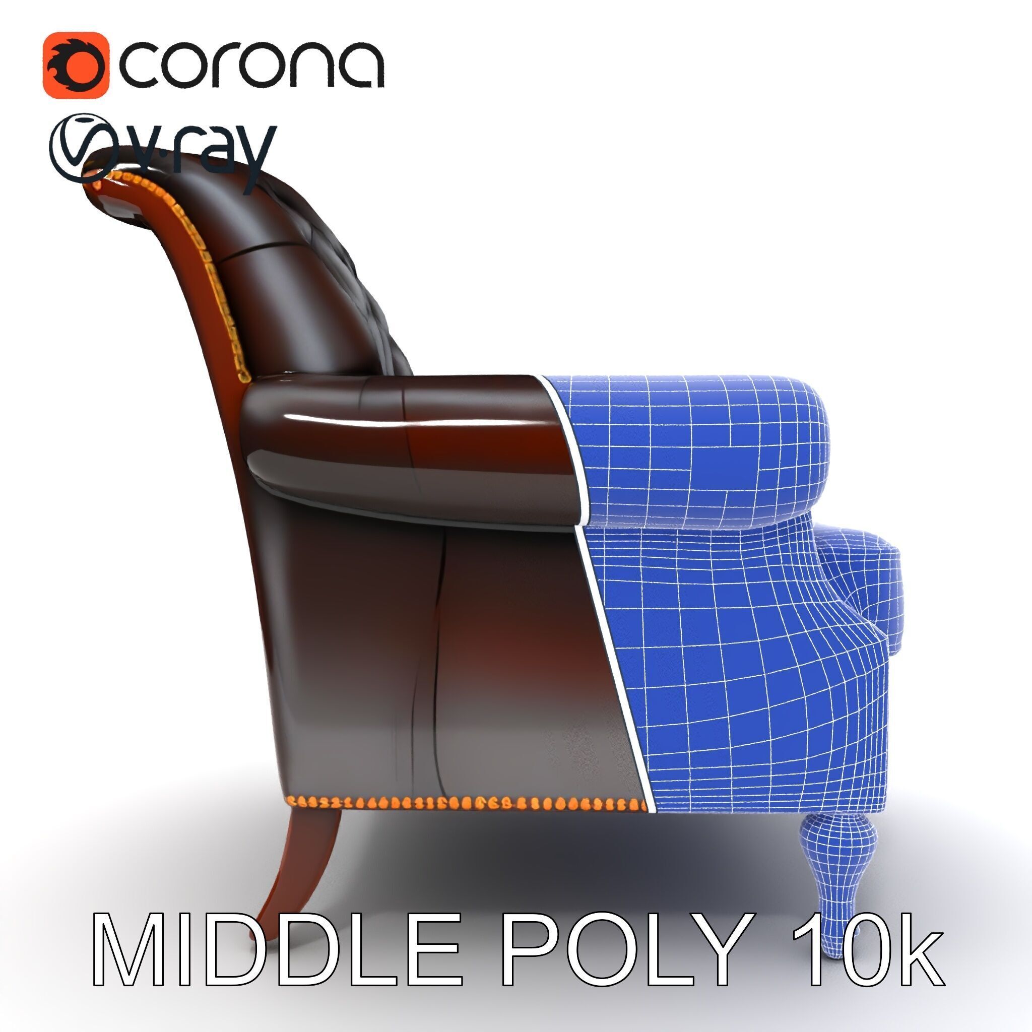 Classic Chesterfield Armchair Model Pack Low-poly 3D model_21