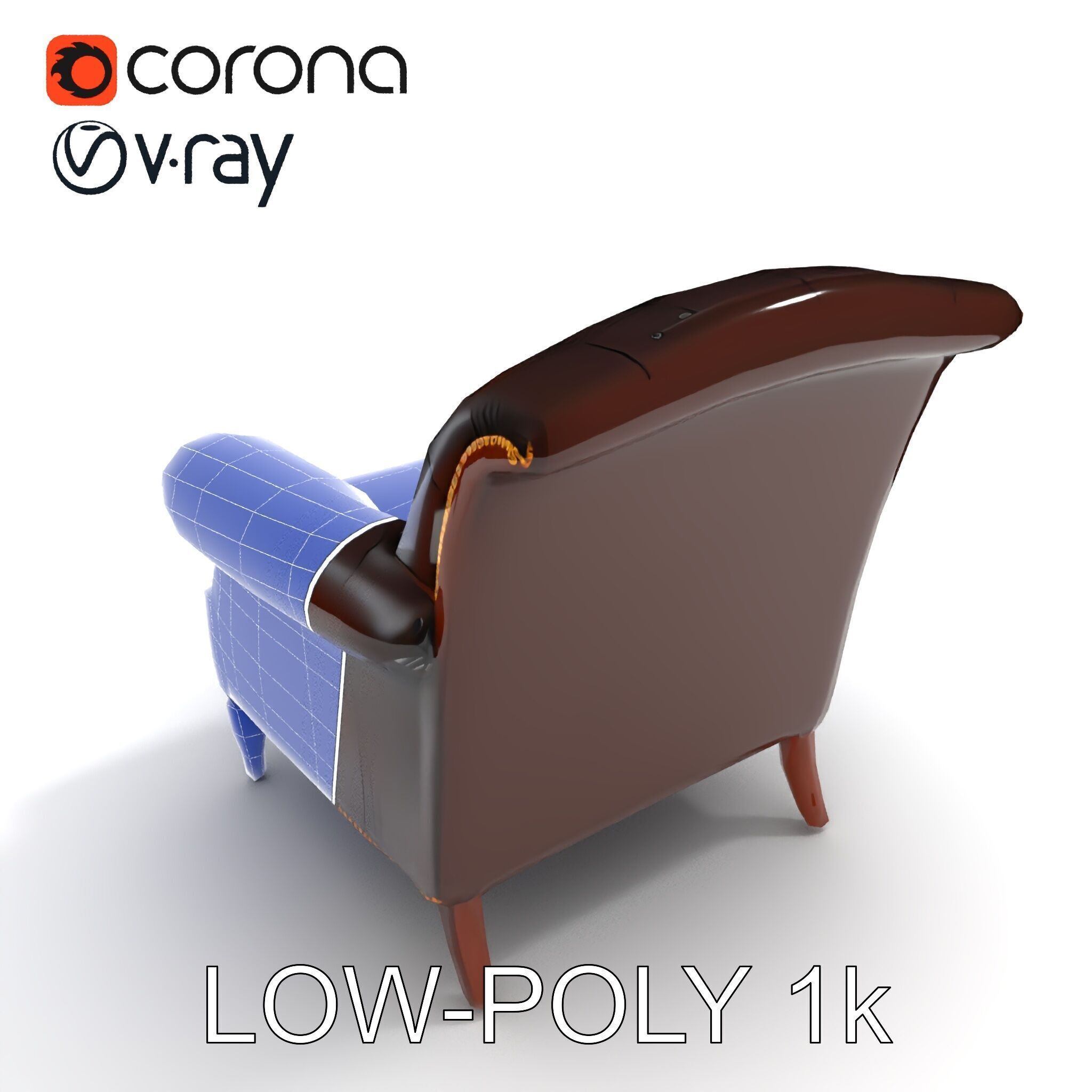 Classic Chesterfield Armchair Model Pack Low-poly 3D model_28