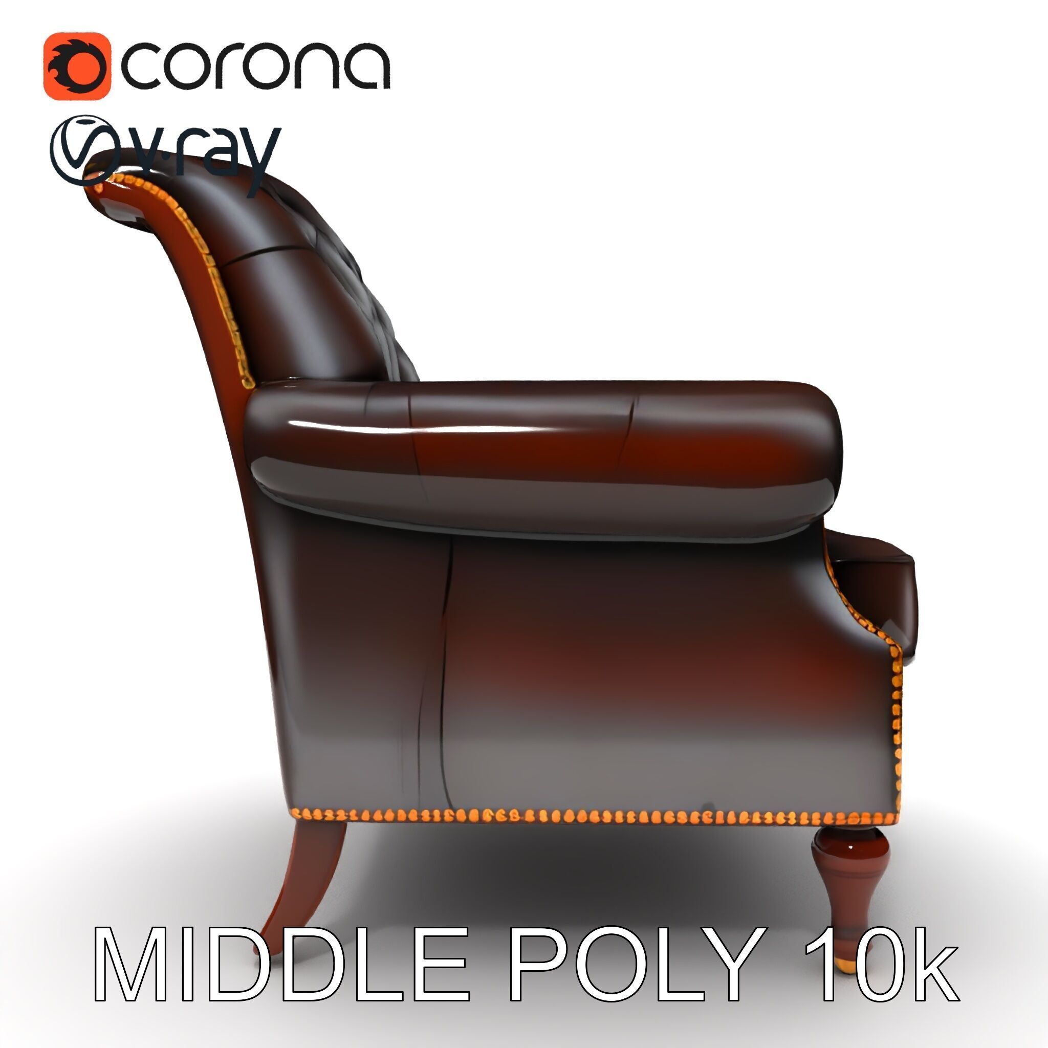 Classic Chesterfield Armchair Model Pack Low-poly 3D model_15