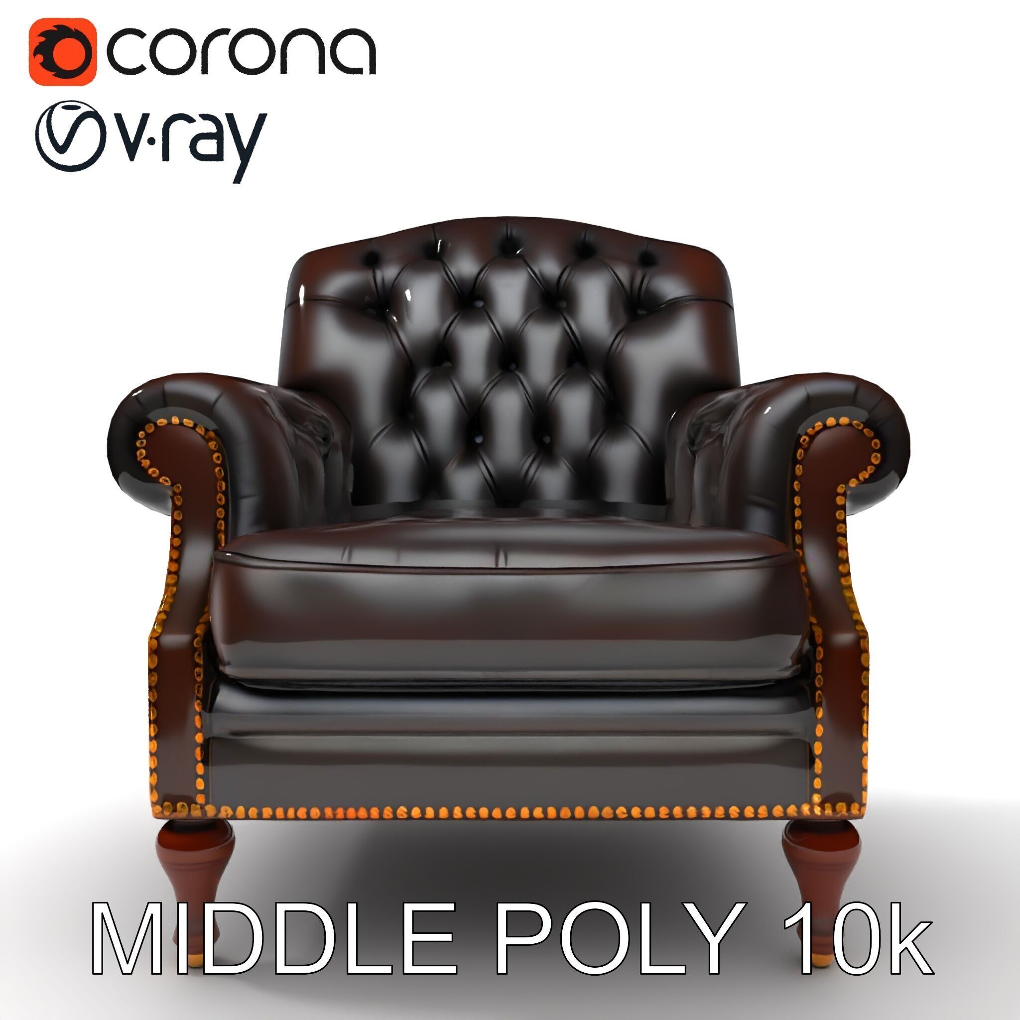 Classic Chesterfield Armchair Model Pack Low-poly 3D model_10