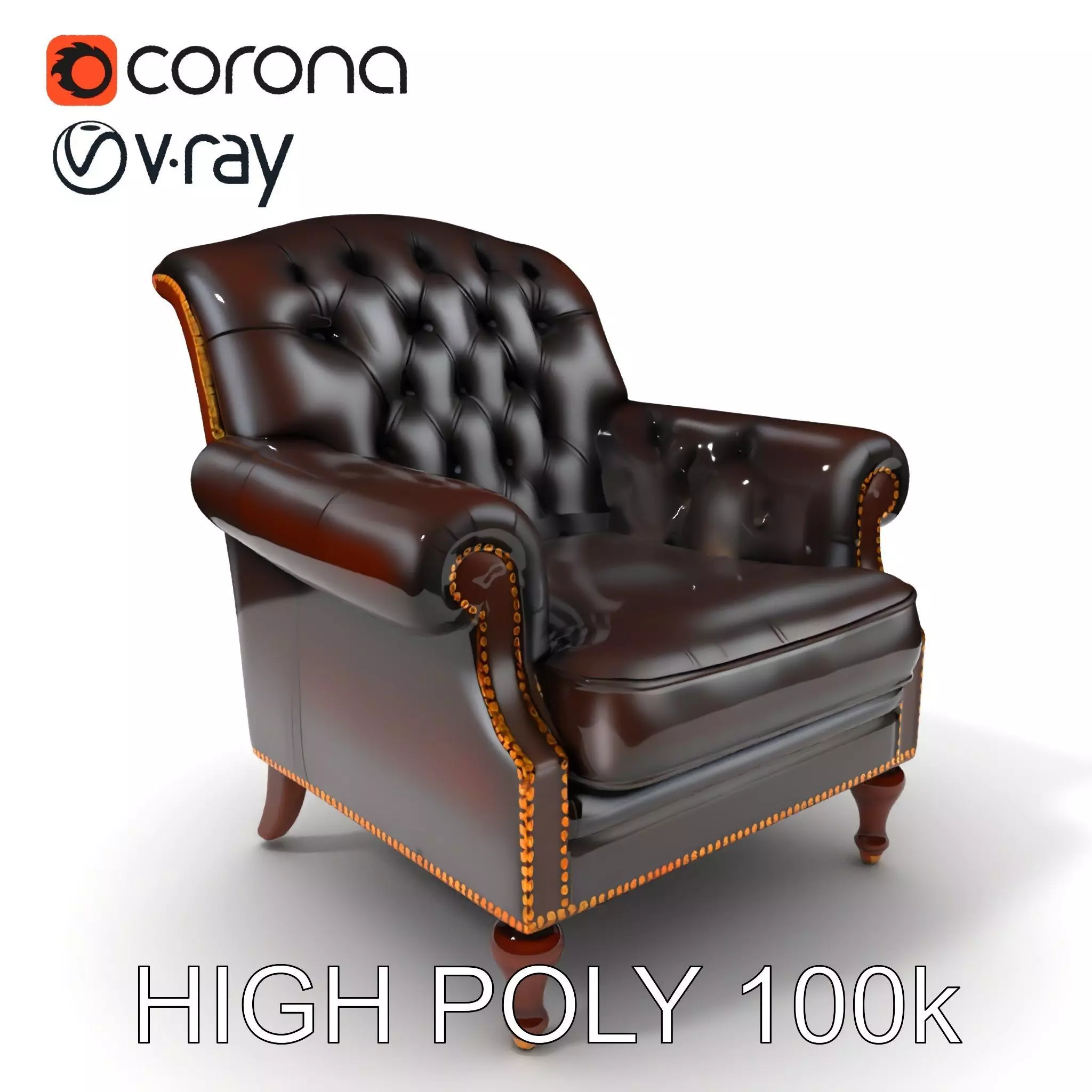 Classic Chesterfield Armchair Model Pack Low-poly 3D model_0