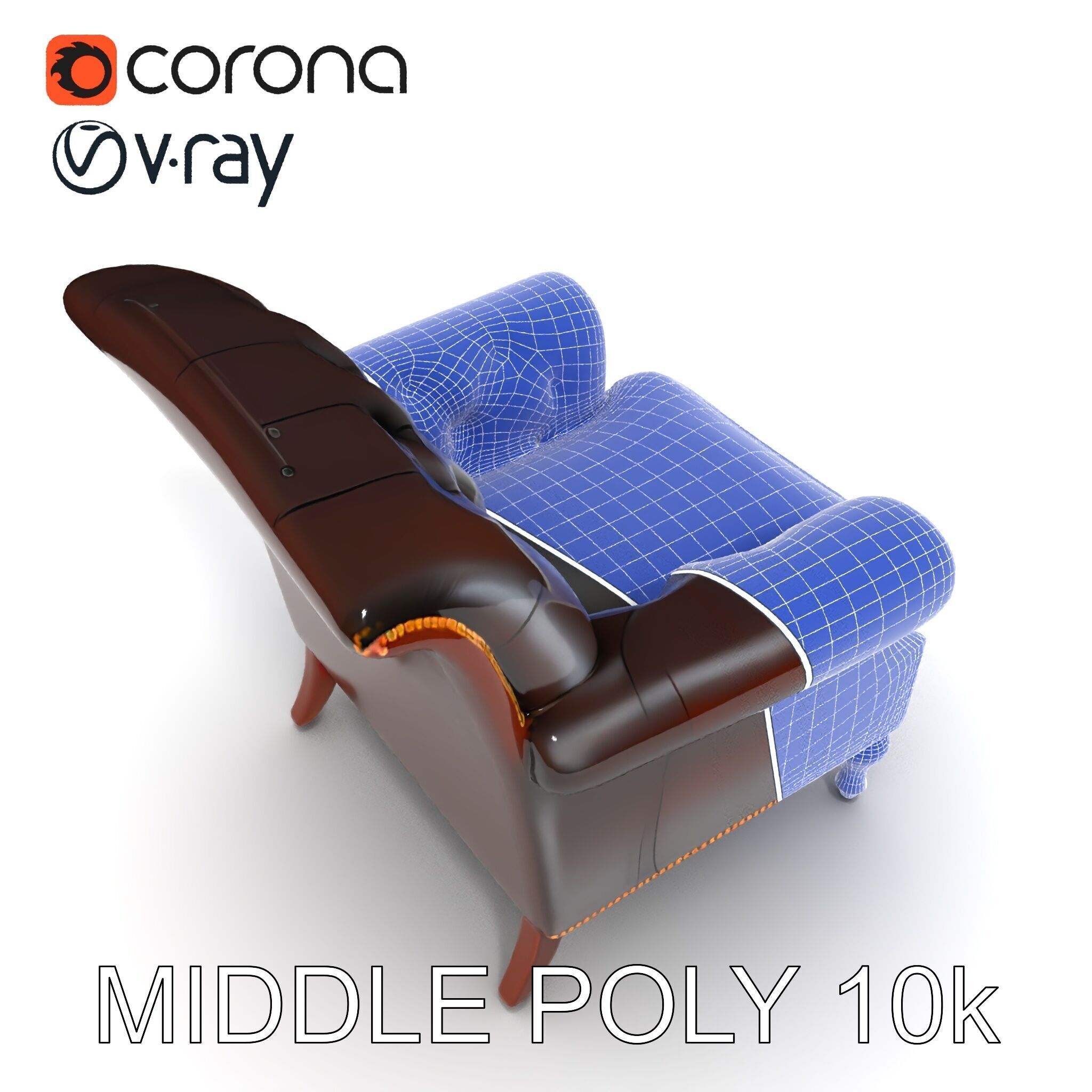 Classic Chesterfield Armchair Model Pack Low-poly 3D model_13
