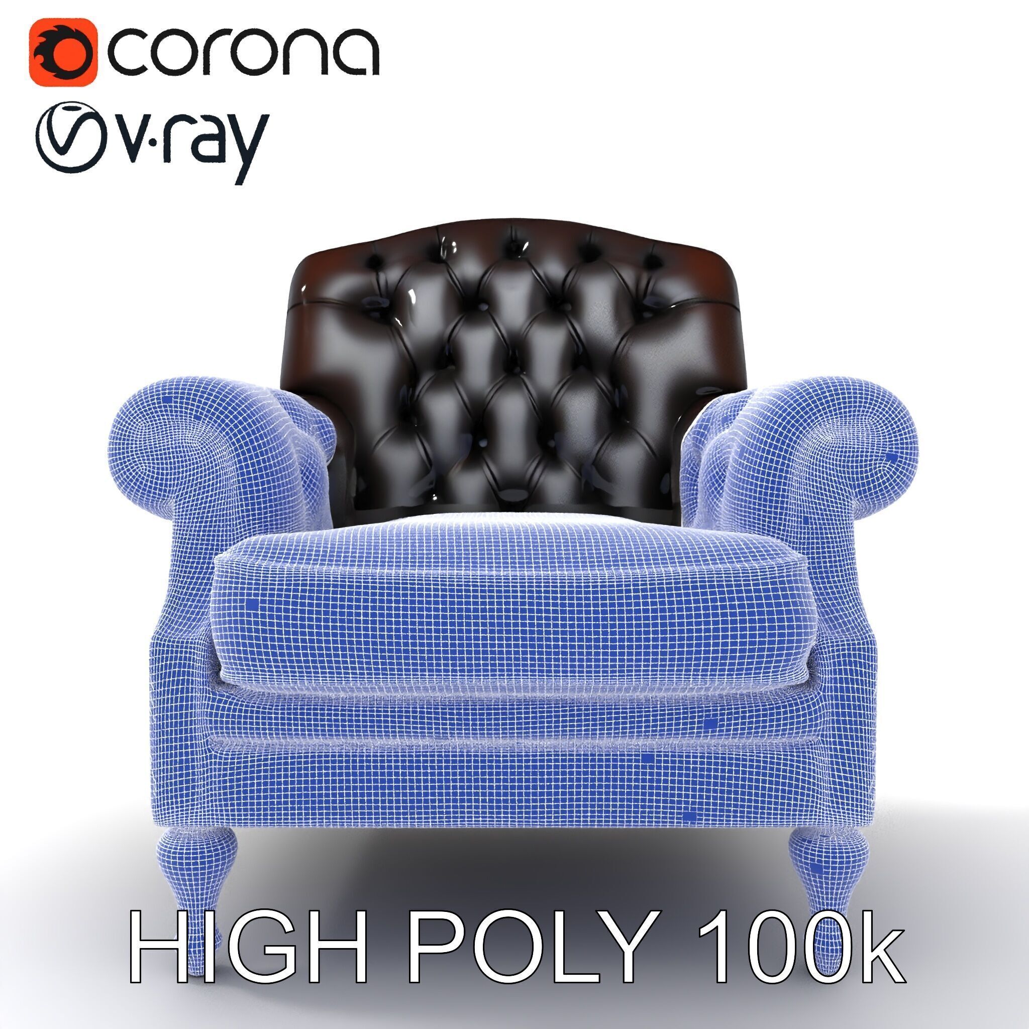 Classic Chesterfield Armchair Model Pack Low-poly 3D model_17