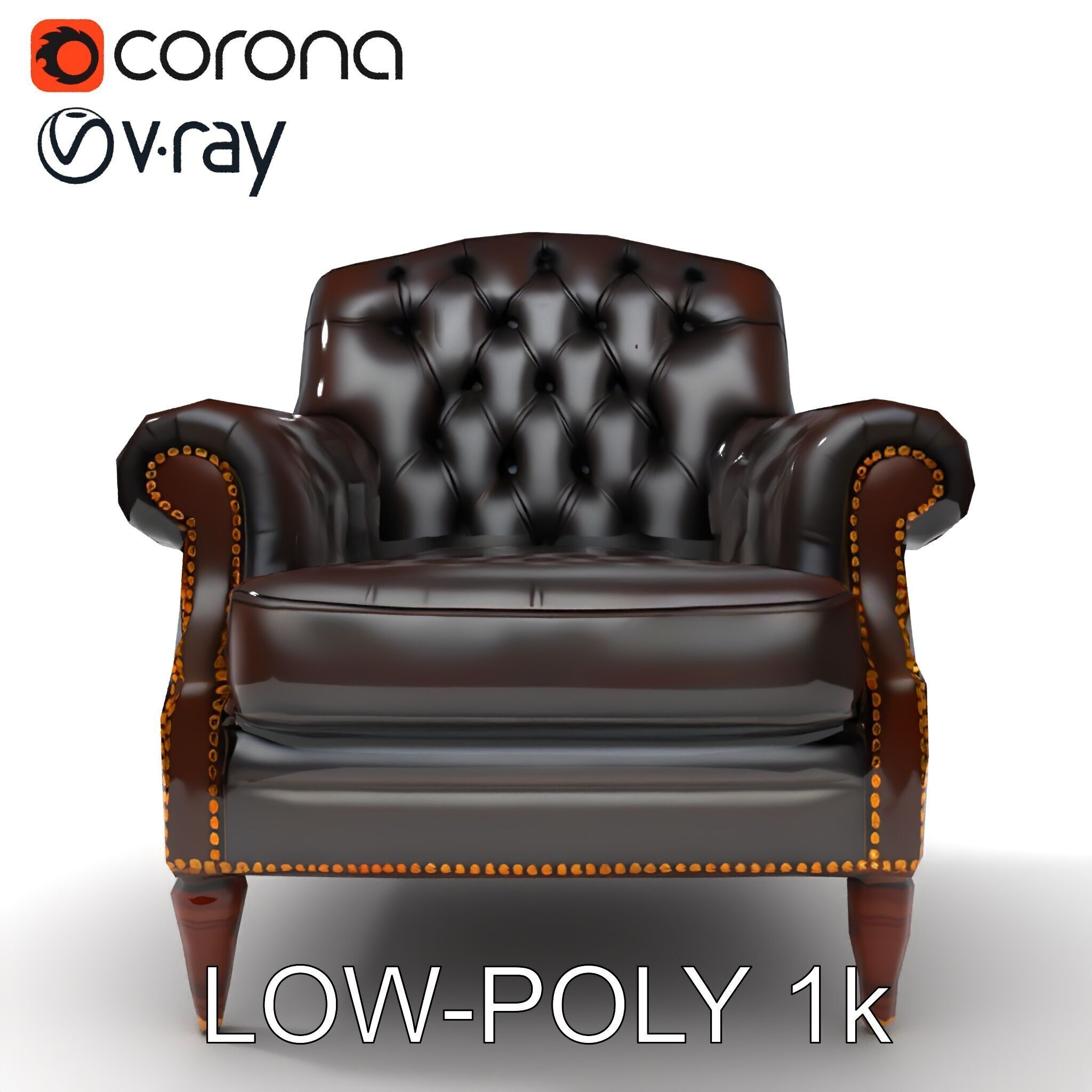 Classic Chesterfield Armchair Model Pack Low-poly 3D model_14