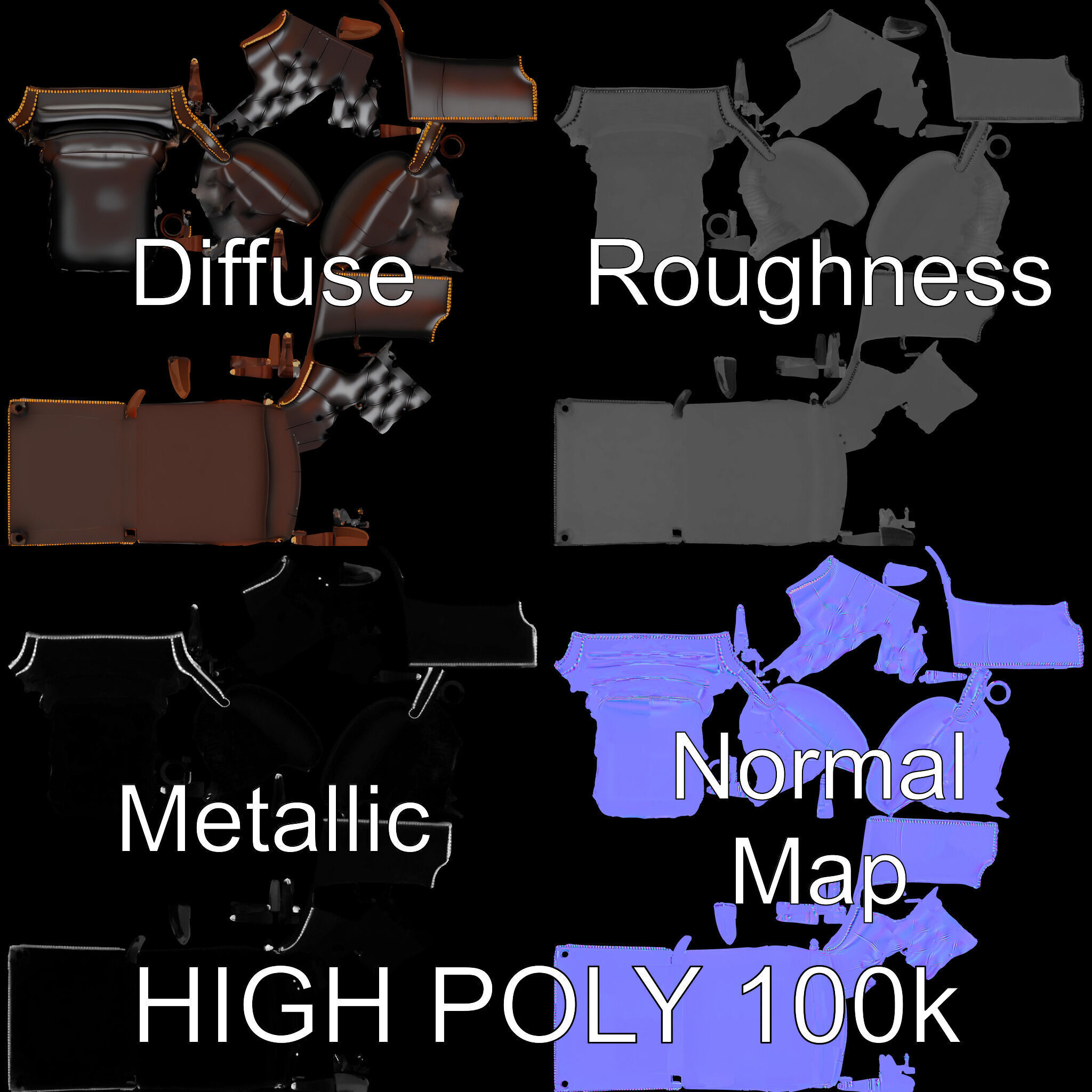 Classic Chesterfield Armchair Model Pack Low-poly 3D model_2