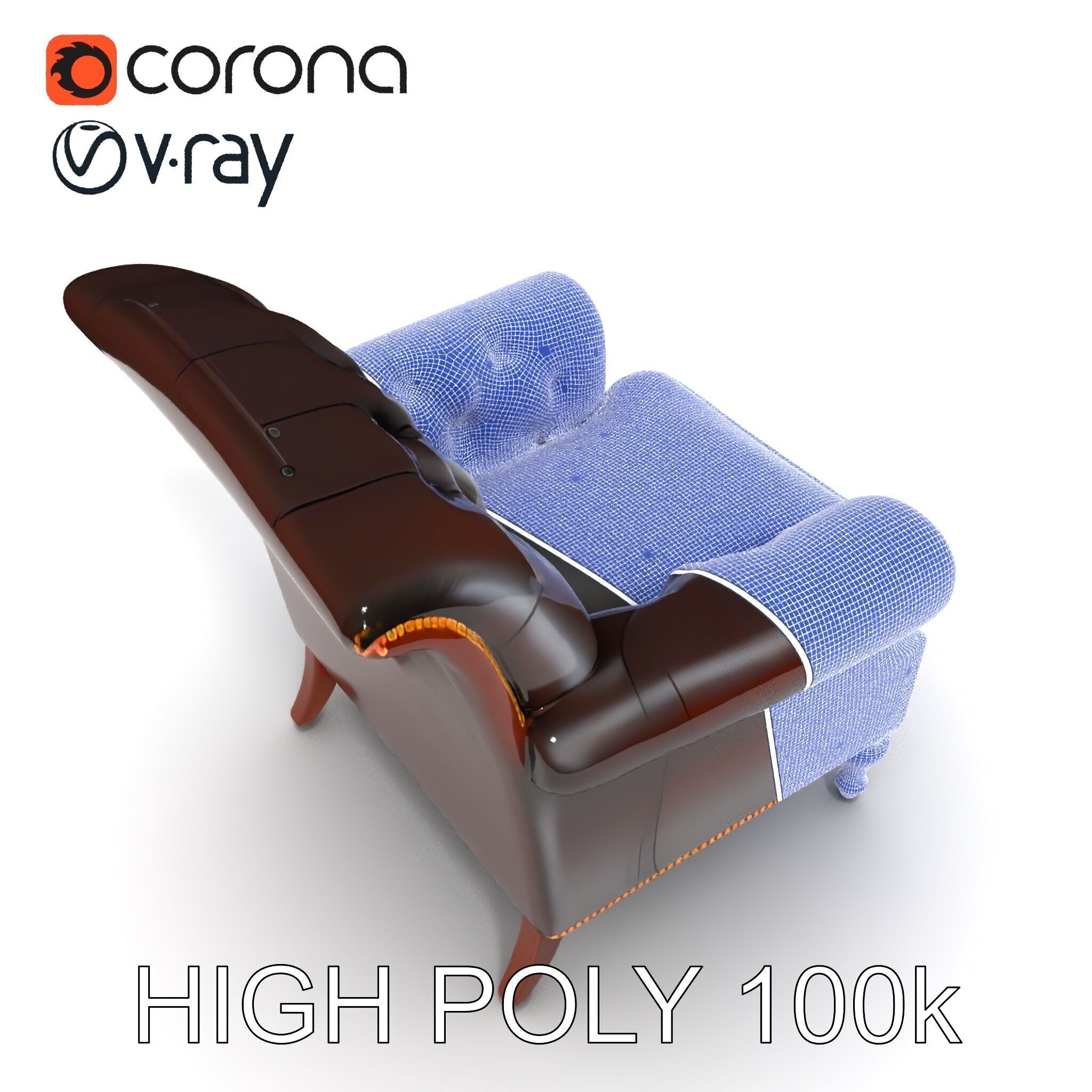 Classic Chesterfield Armchair Model Pack Low-poly 3D model_12