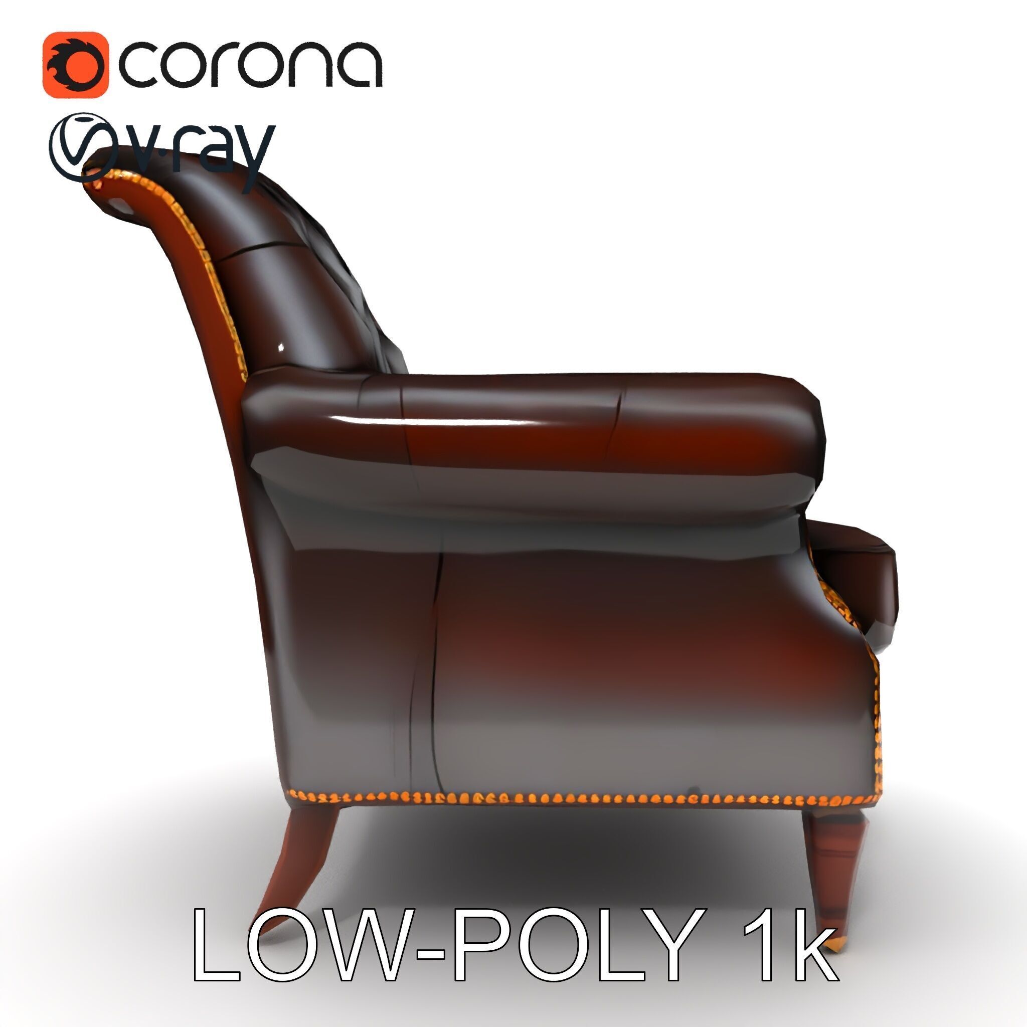 Classic Chesterfield Armchair Model Pack Low-poly 3D model_7