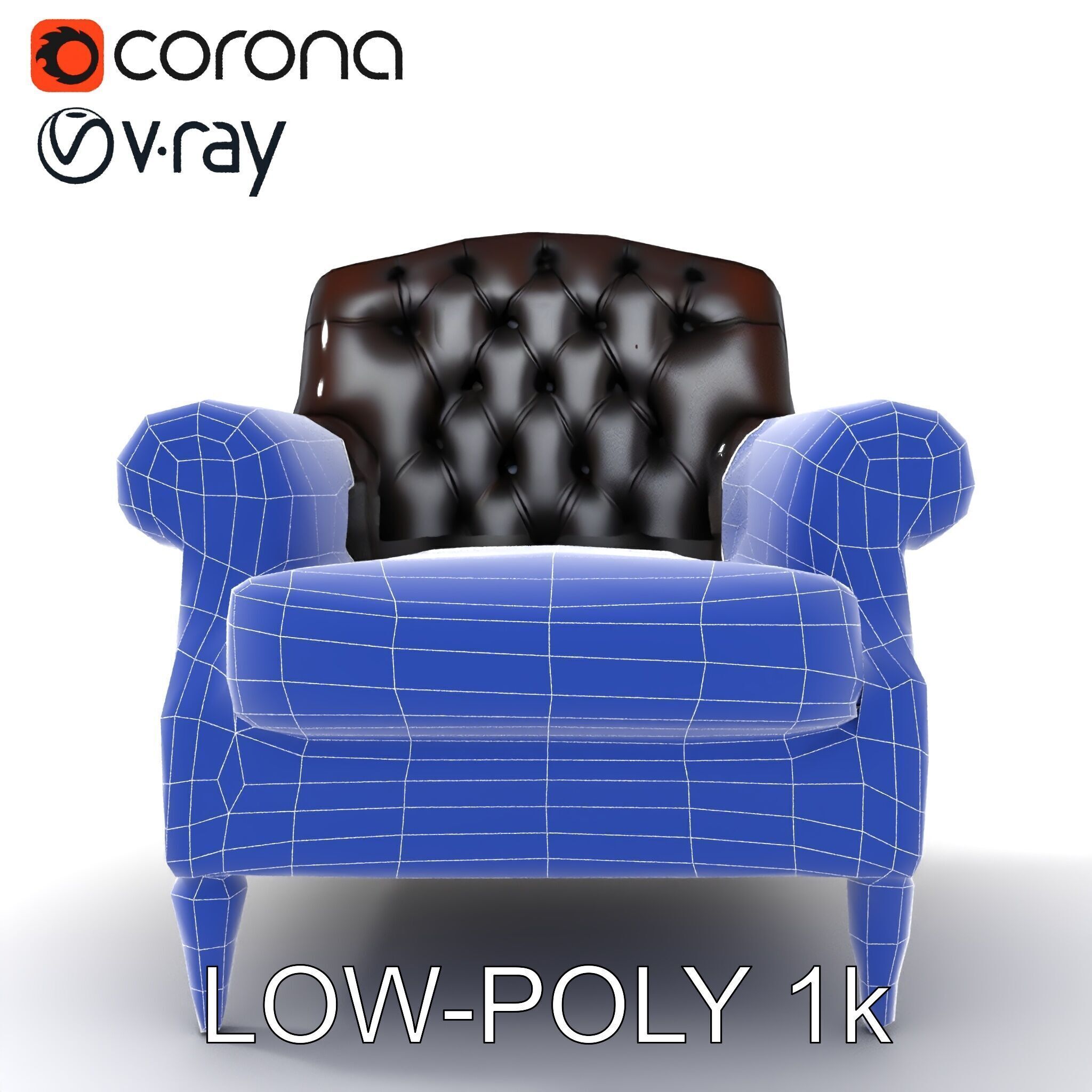 Classic Chesterfield Armchair Model Pack Low-poly 3D model_11