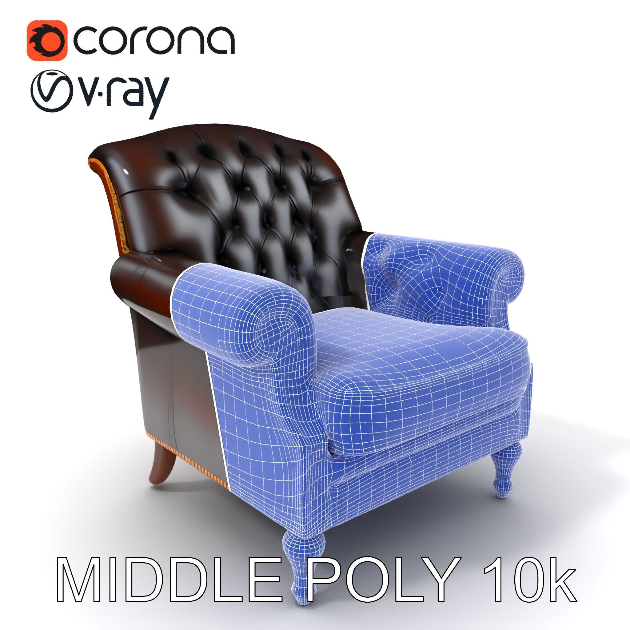 Classic Chesterfield Armchair Model Pack Low-poly 3D model_8
