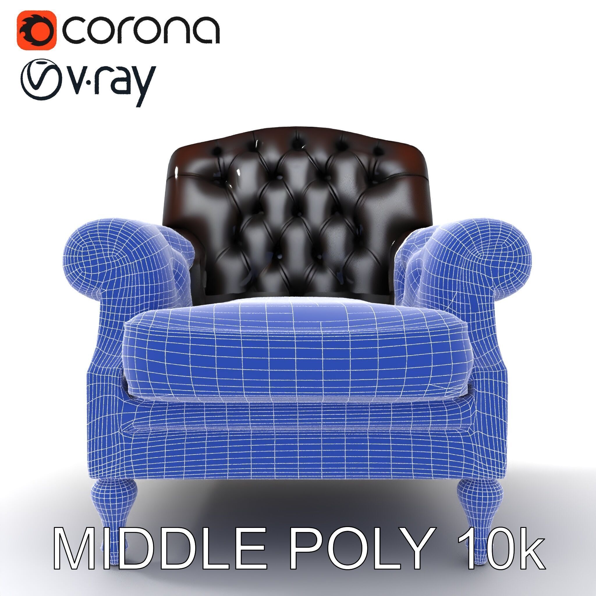 Classic Chesterfield Armchair Model Pack Low-poly 3D model_6