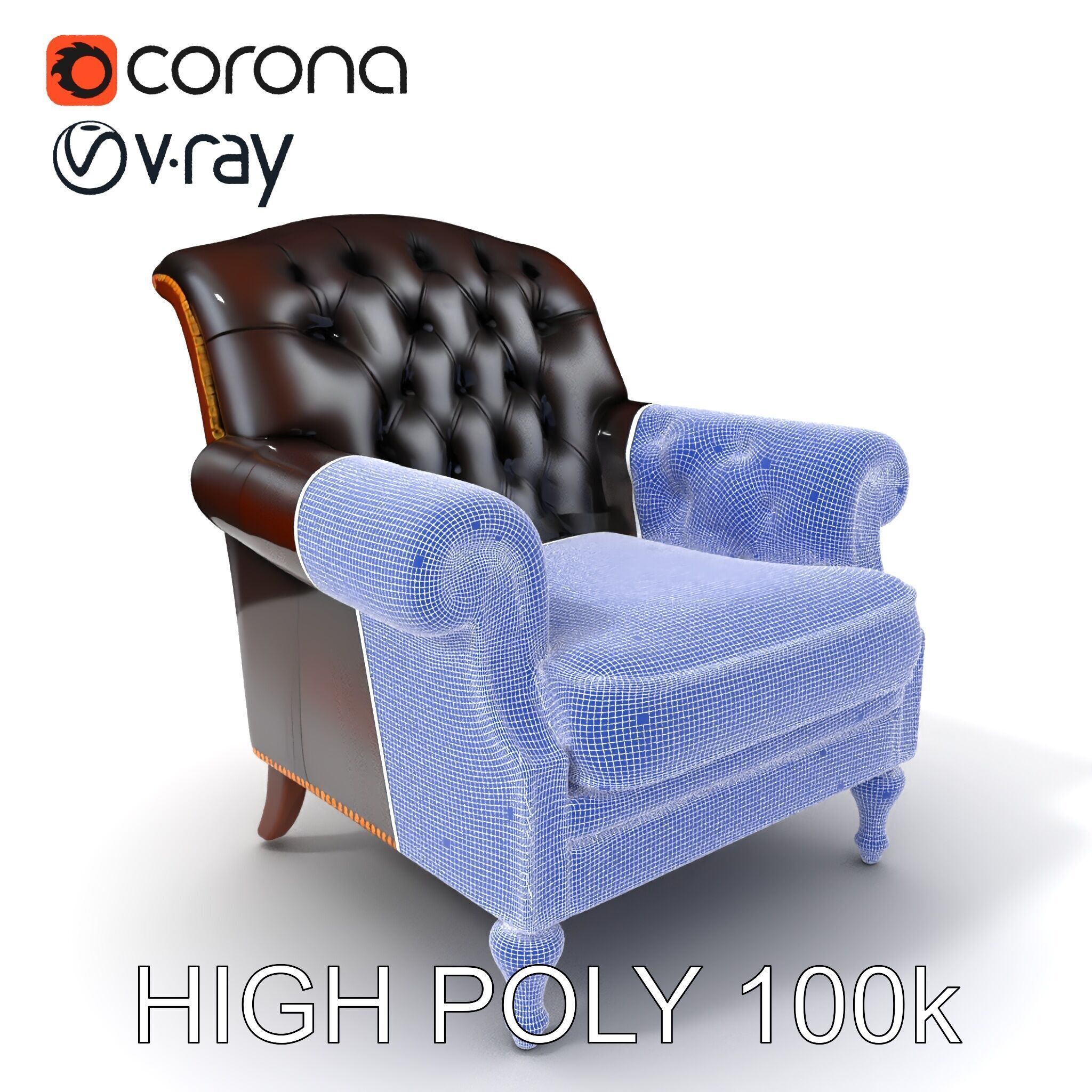 Classic Chesterfield Armchair Model Pack Low-poly 3D model_3
