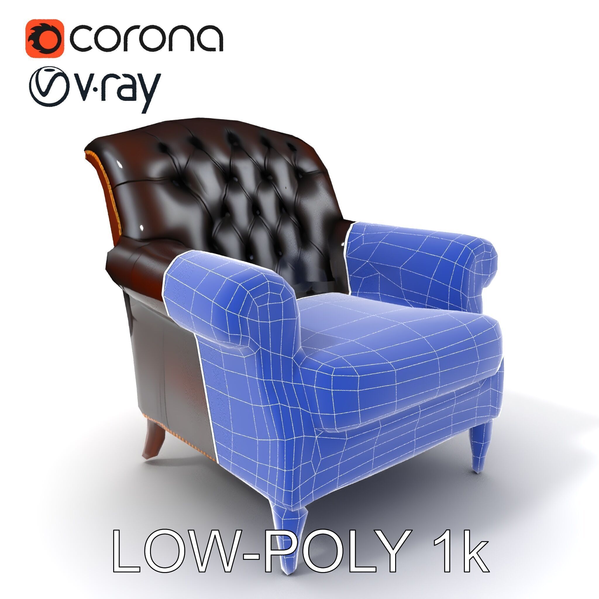 Classic Chesterfield Armchair Model Pack Low-poly 3D model_25