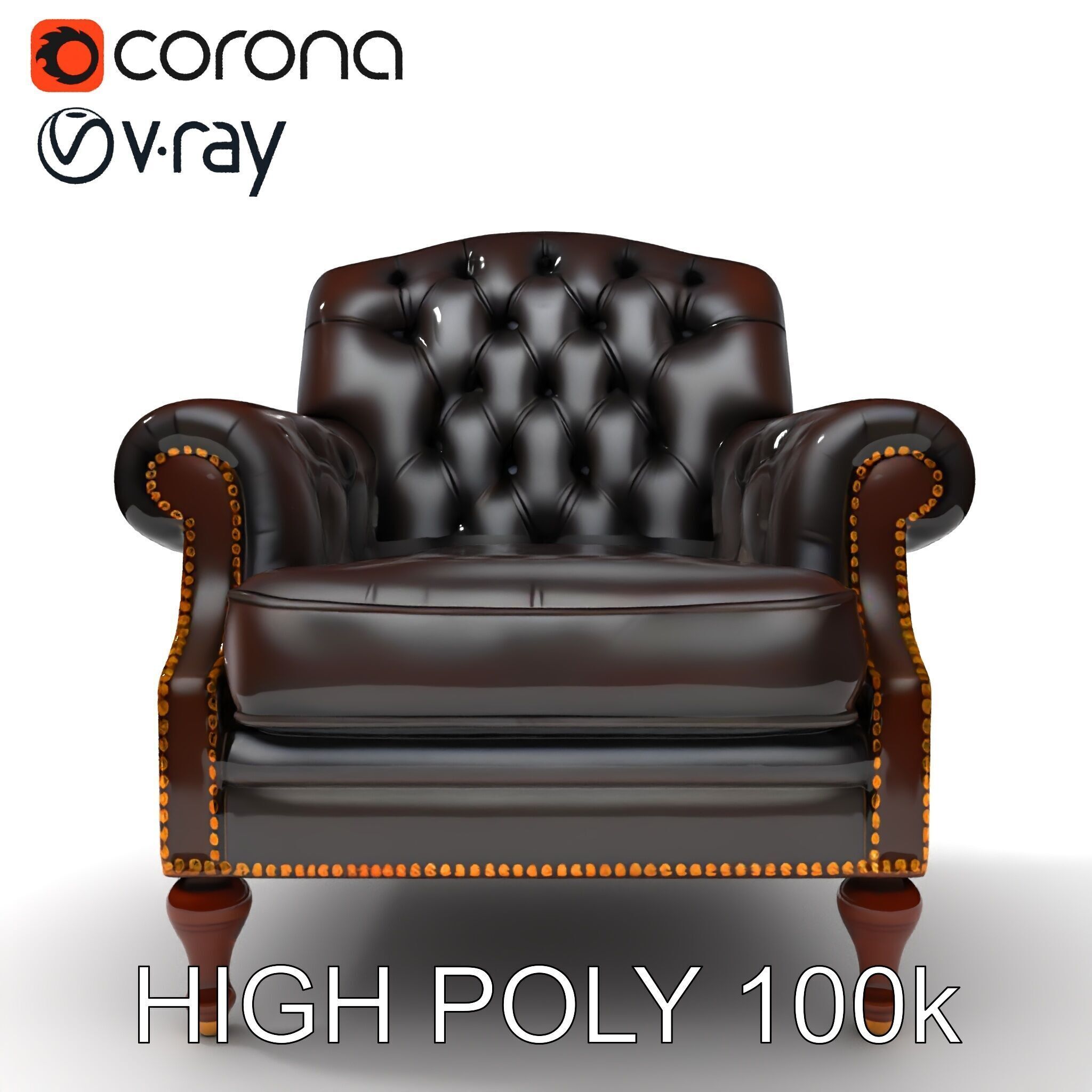 Classic Chesterfield Armchair Model Pack Low-poly 3D model_23