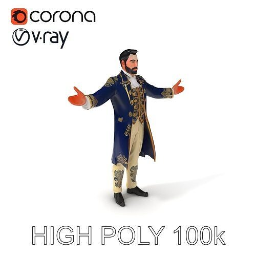 Elegant Gentleman D Model with Victorian Attire Fully Rigged Low-poly 3D model