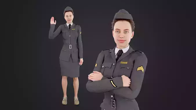 World War II female soldiers Low-poly 3D model