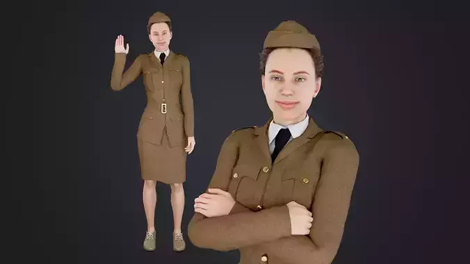 World War II female soldiers Low-poly 3D model