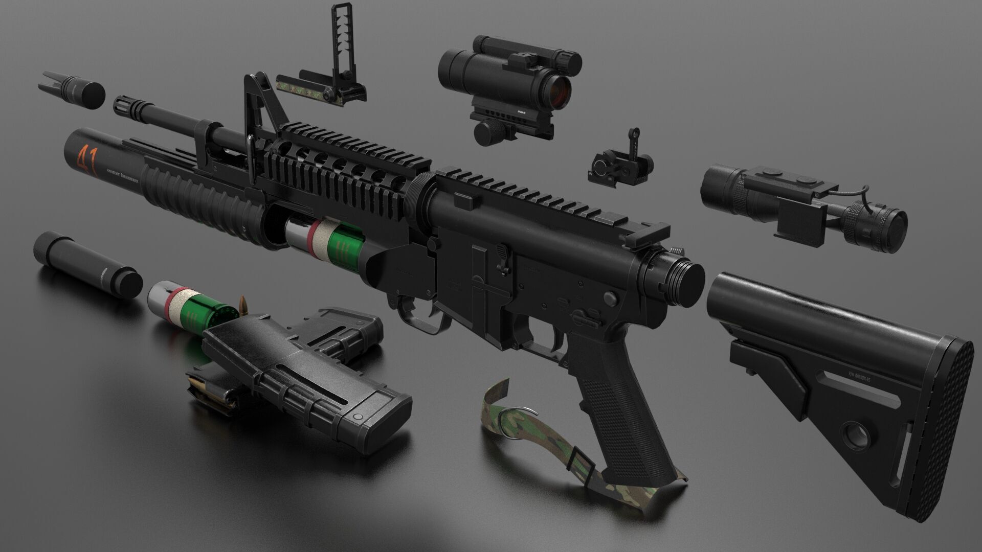 M203 Grenade Launcher Fps-Tps Low-poly 3D model_4