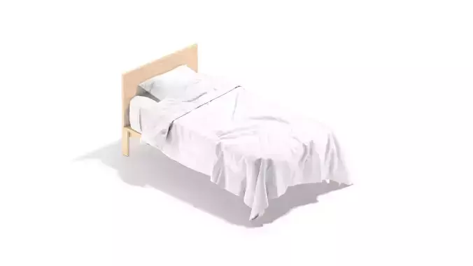 White Wooden Single Bed with pillow and mattress