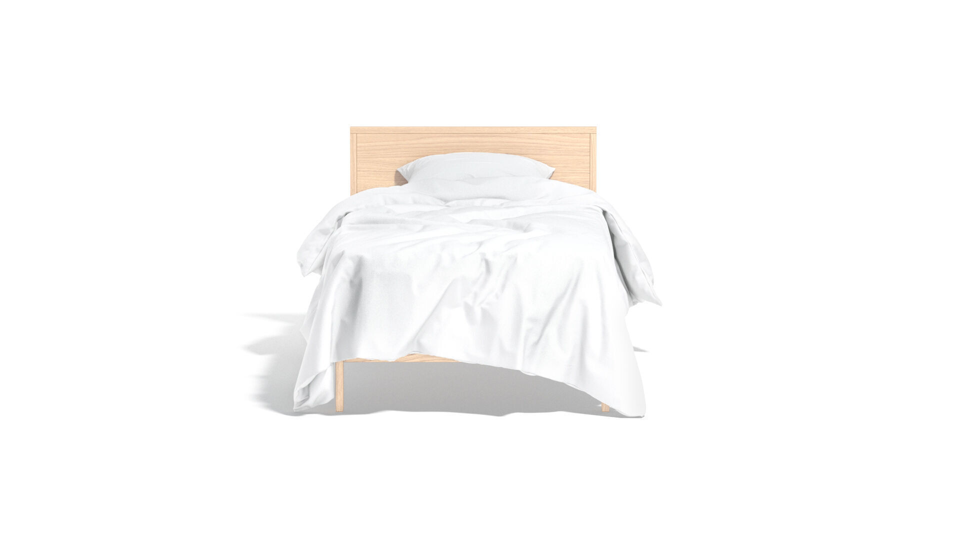 White Wooden Single Bed with pillow and mattress 3D model_2
