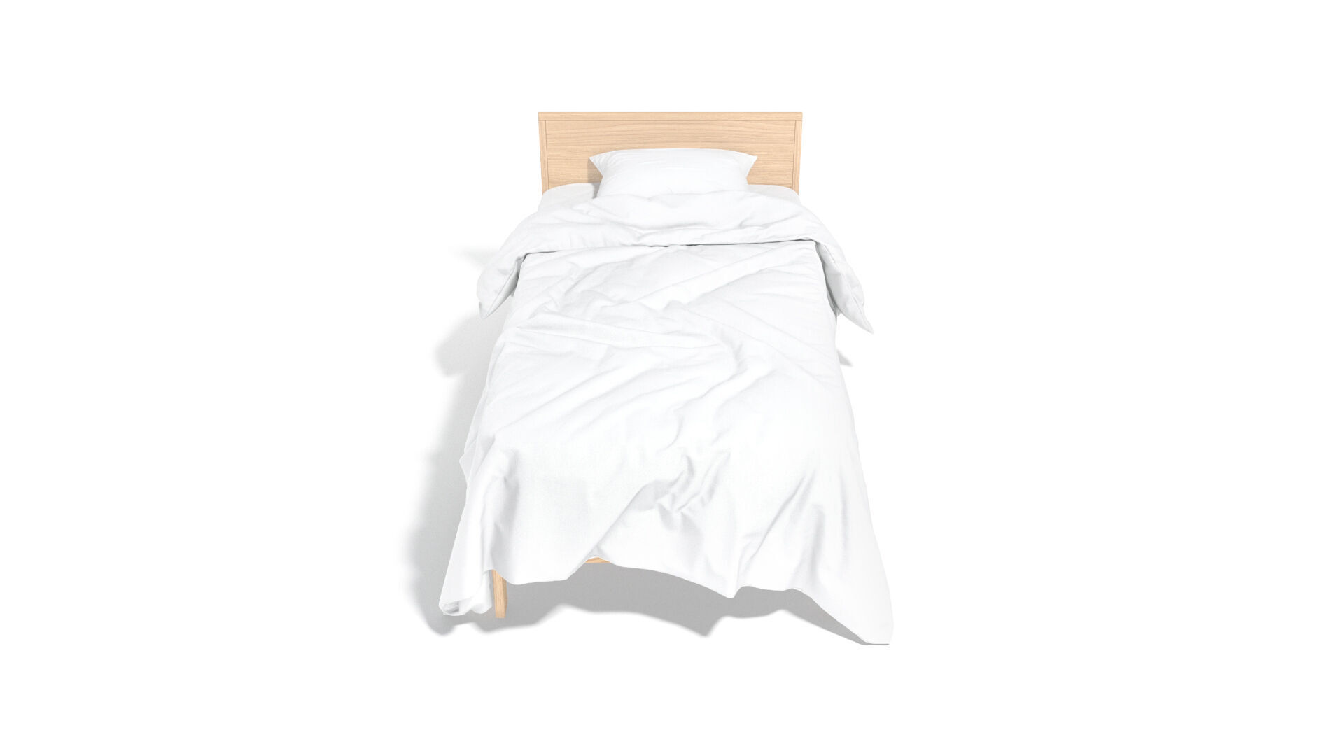 White Wooden Single Bed with pillow and mattress 3D model_3