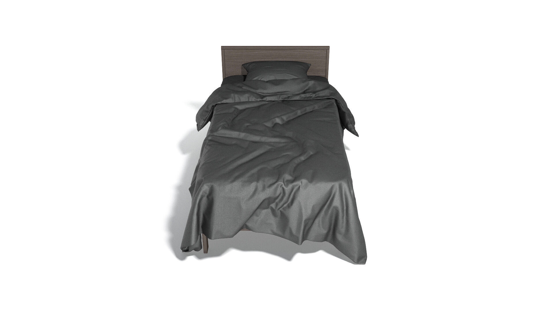 Black Wooden Single Bed with pillow and mattress 3D model_3