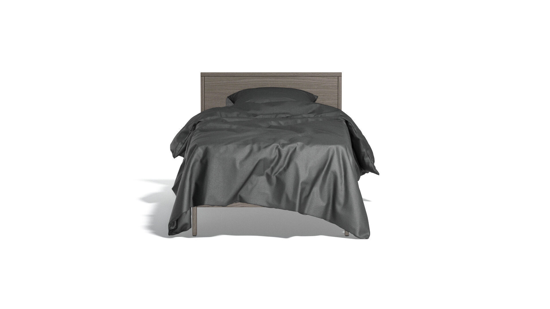 Black Wooden Single Bed with pillow and mattress 3D model_2