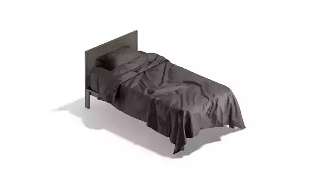 Black Wooden Single Bed with pillow and mattress