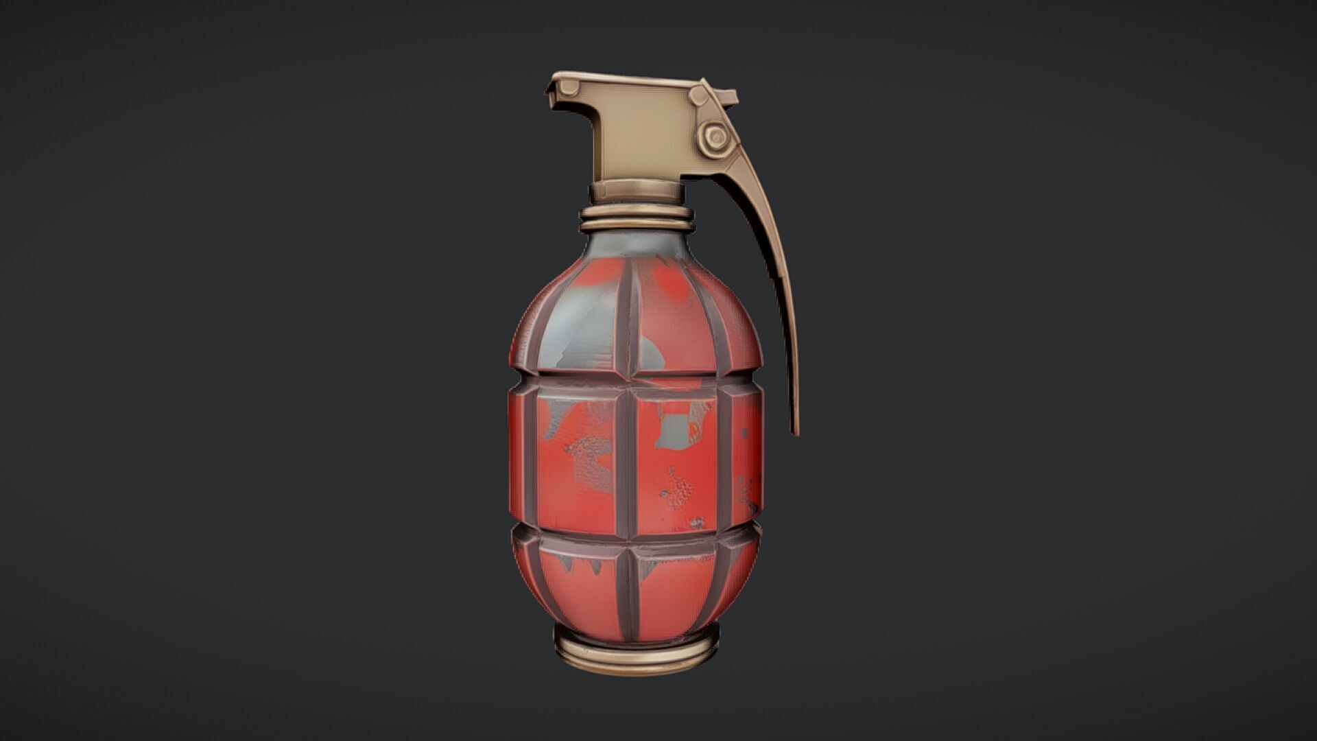 red hand grenade with worn paint 3D model_12