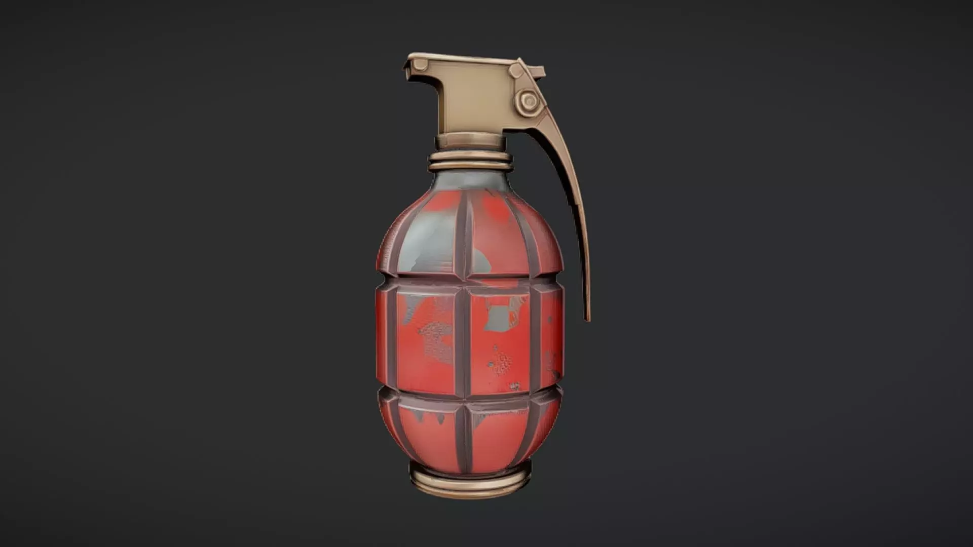 red hand grenade with worn paint 3D model_0