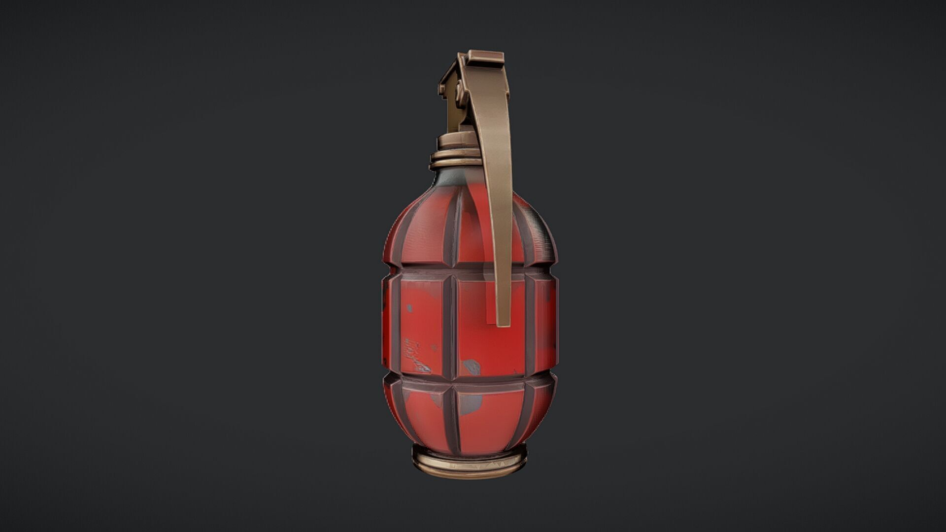 red hand grenade with worn paint 3D model_3
