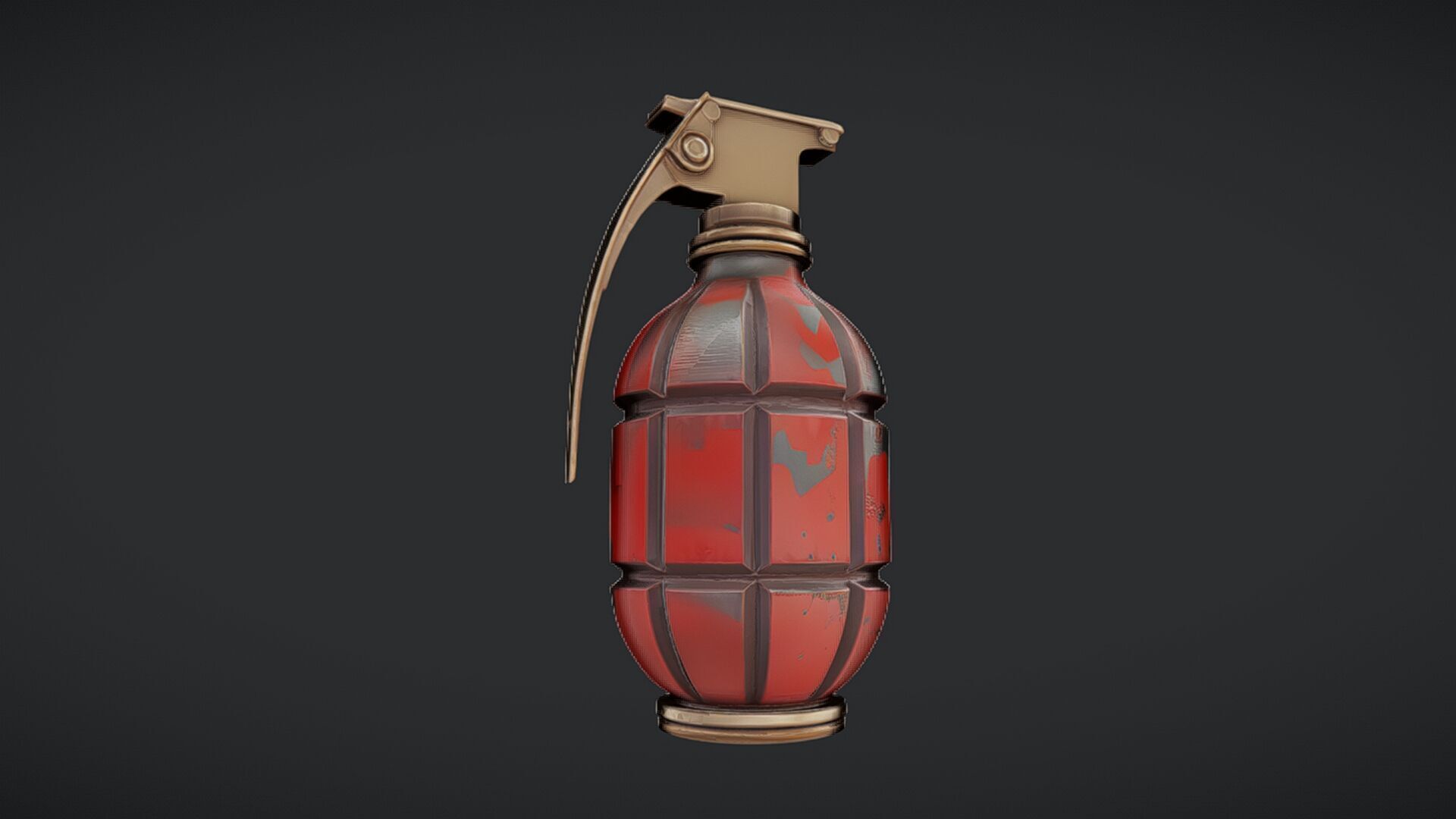 red hand grenade with worn paint 3D model_4
