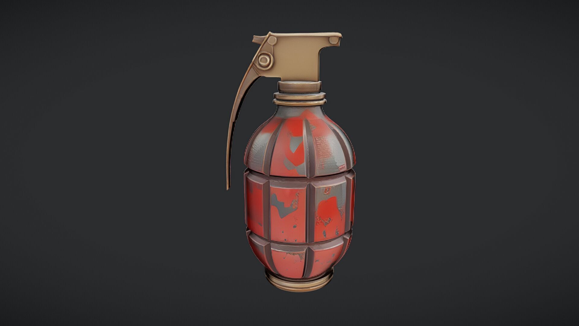 red hand grenade with worn paint 3D model_5