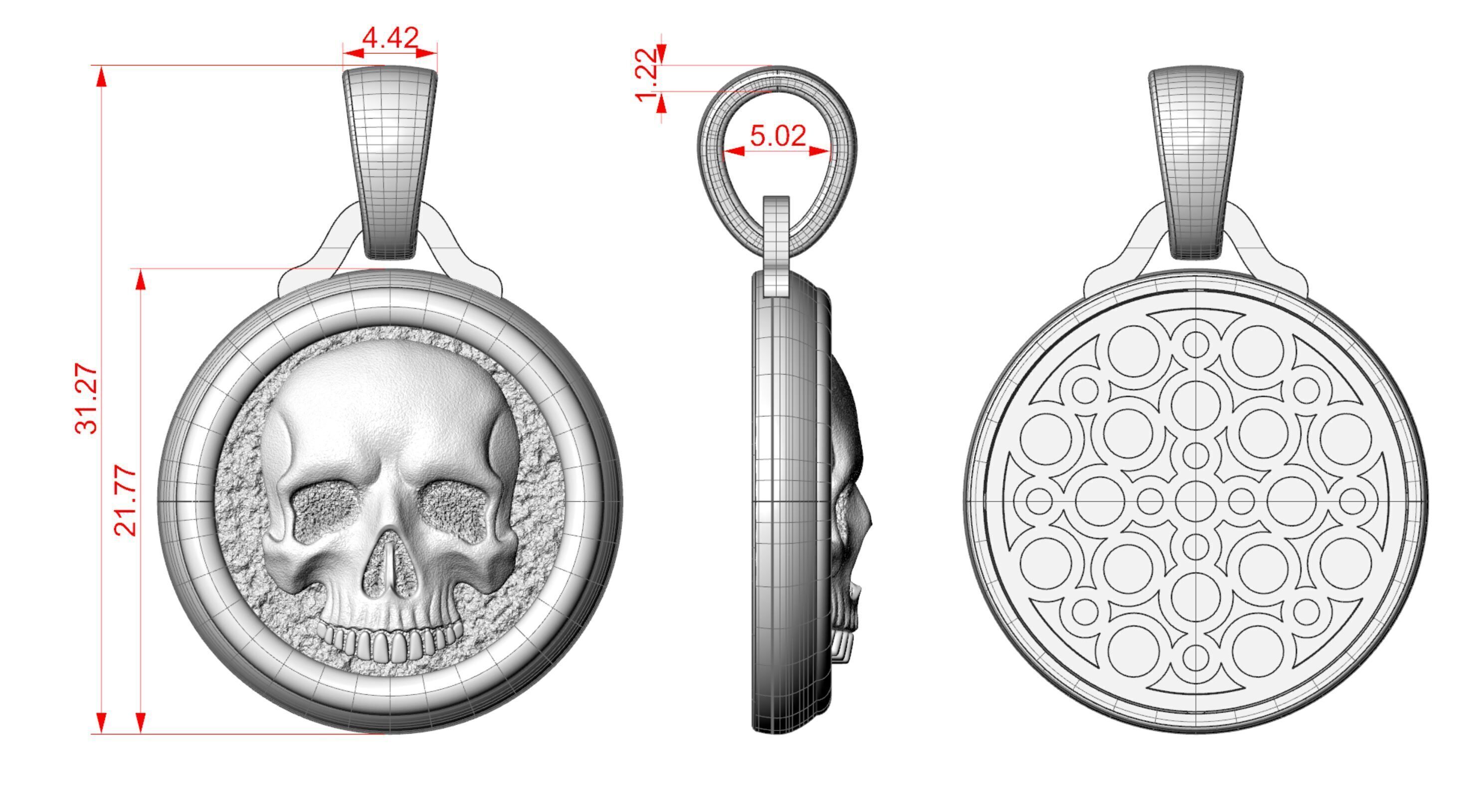 Pendant for Skull Signet Ring 3D print model_7