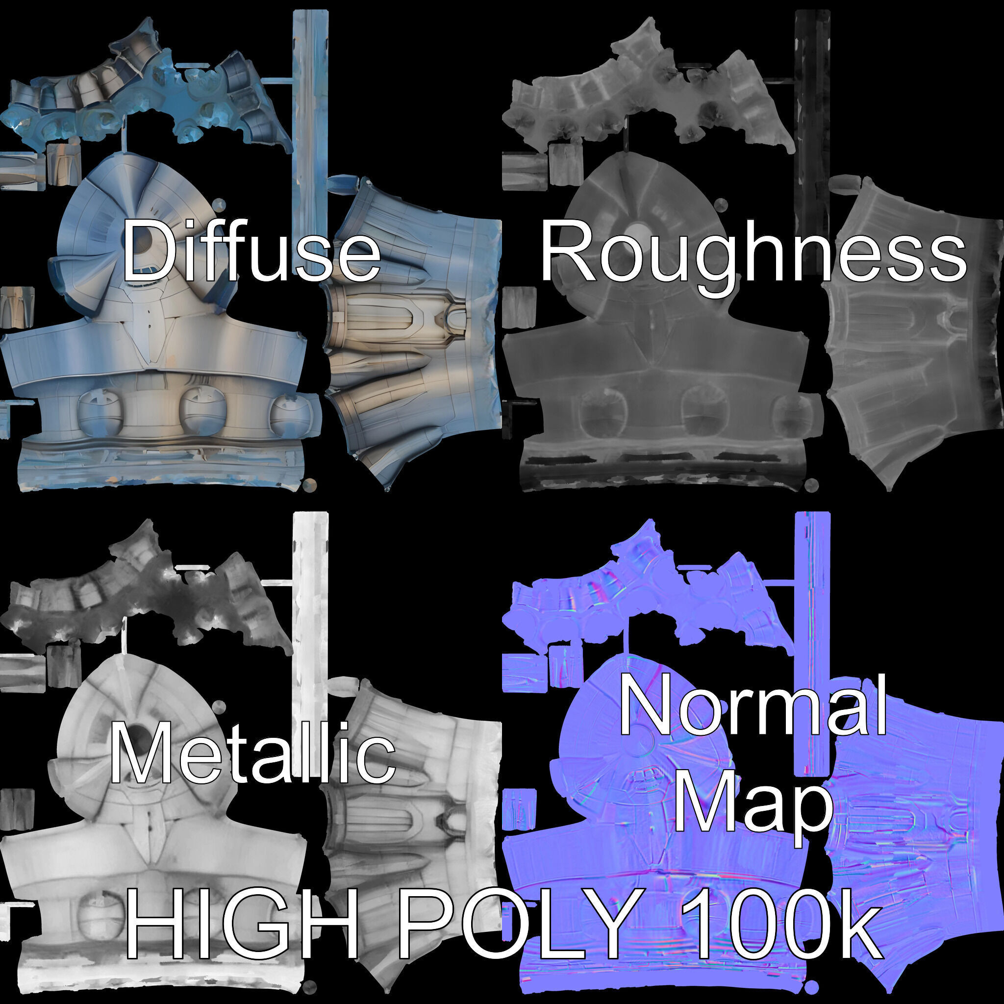 Futuristic Spaceship Model Pack for Gaming and Animation Low-poly 3D model_2