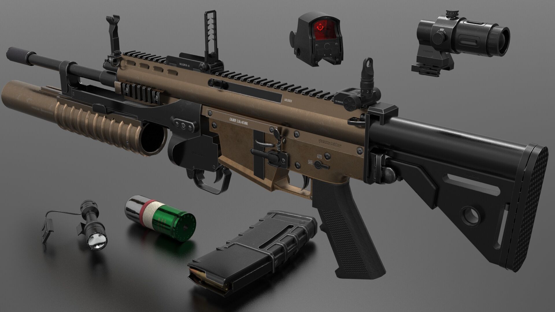 MK2 Grenade Launcher Fps - Tps Low-poly 3D model_1