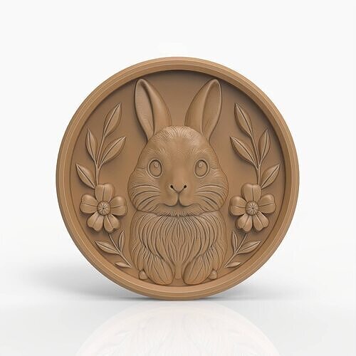 Bunny Medallion Cute Rabbit Relief with Flowers Spring  Animal 3D print model